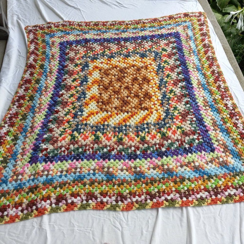 Vintage Crochet Large Granny Square Blanket cottage core Grandma core